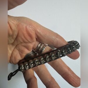 Men’s leather and stainless steel skeleton bracelet 9.25”